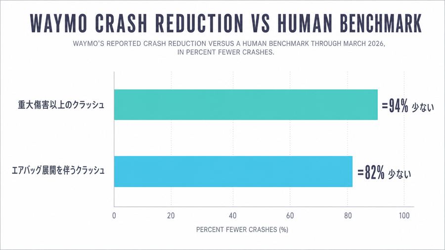 Waymo Crash Reduction vs Human Benchmark