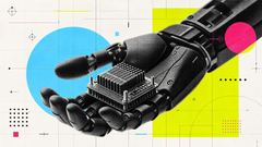 ロボットの手が剥き出しのエッジ演算モジュールを支える